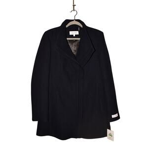 CALVIN‎ KLEIN NEW $275 Navy Wool Blend Coat Asymmetrical Zip Front Large